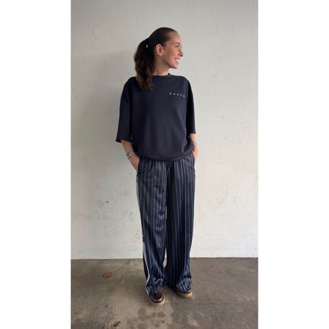 Haute L'amitié Baggy Pin Stripe Track Pants - Navy