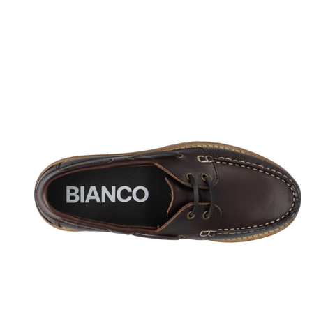 BIANCO BIACAPRI Boat Shoe Pull Up Leather, Dark Brown