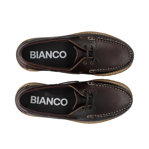 BIANCO BIACAPRI Boat Shoe Pull Up Leather, Dark Brown