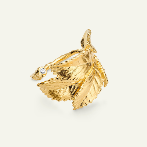 Flora Danica Rose Statement ring m. diamant, Forgyldt