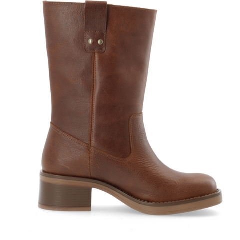 BIANCO BIAMARY, Mid Pull On Boot Pull Up Leather, Cognac