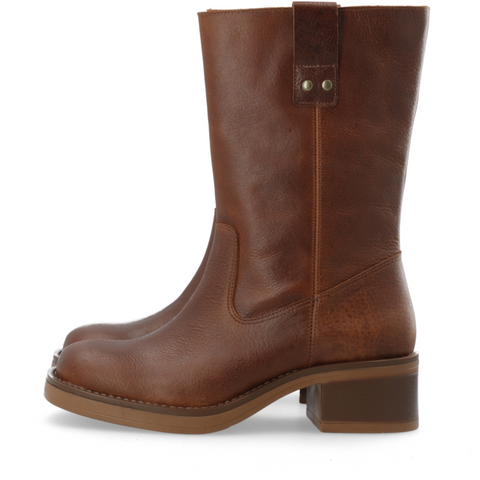 BIANCO BIAMARY, Mid Pull On Boot Pull Up Leather, Cognac