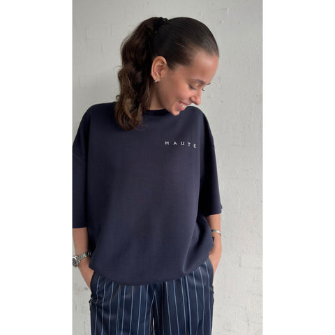 Haute L'amitié Maxi Split SS Logo Sweat - Navy