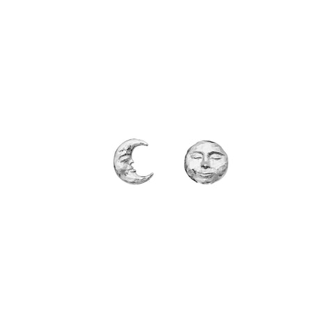 Emma_earrings_silver_a. emma øreringe fra maanesten. i sølv. ørestikker med halvmåne og fuldmåne