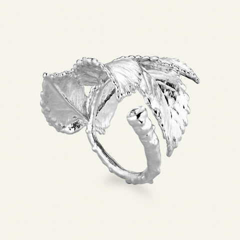 Flora Danica Rosenblad statement ring m. diamant, sølv