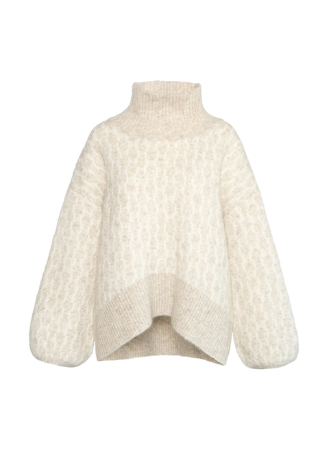Famnewpattern_2530120416_6514_LightBeigeMelange. fam new pattern sweater light beige melange lange løse ærmer høj hals fra hést