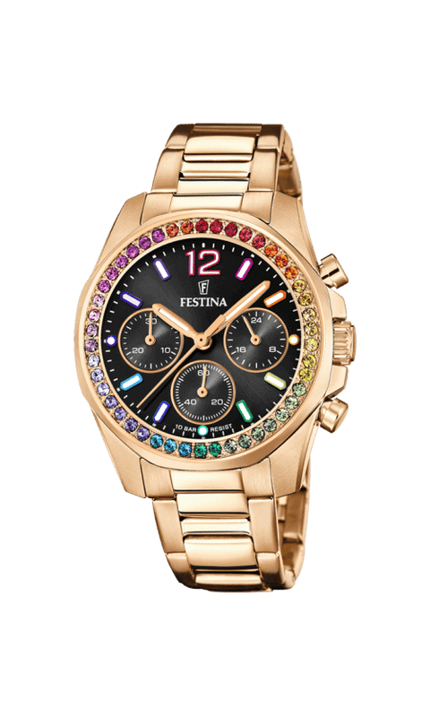 F20639/3 Festina Rainbow ur, Doublé stål m. sort skive