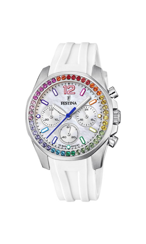 F20610/2 Festina Rainbow ur, Stål m. hvid gummirem