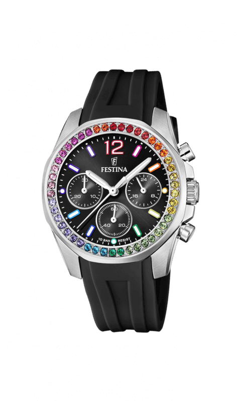 F20610/3 Festina Rainbow ur, Stål m. sort gummirem