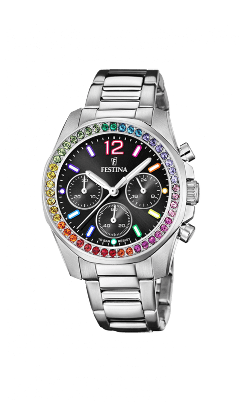 F20606/3 Festina Rainbow ur, Stål m. sort skive