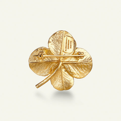 Flora Danica Firkløver broche pavé forgyldt