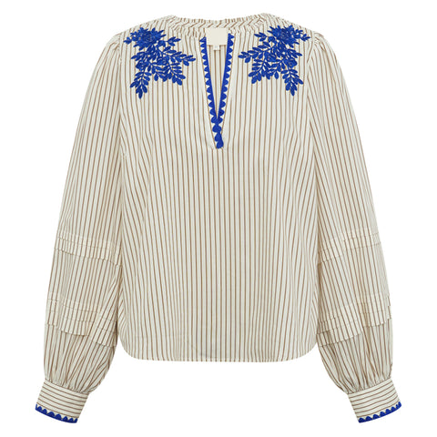 GOSSIA LuisaGo Blouse, Creme Brown Stripes