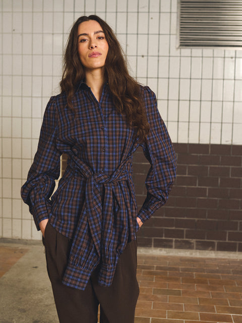 GOSSIA KassiaGO Shirt, Blue/Brown Checks