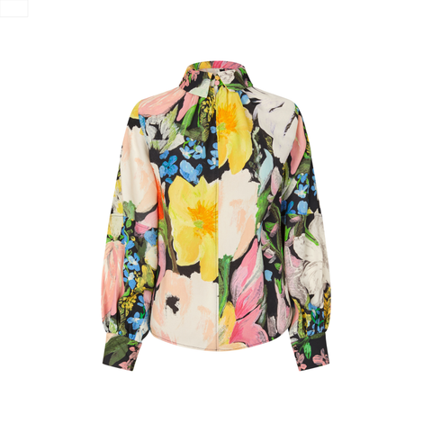 Gathered long sleeve top flowers under the sun heavt dry viscose skjorte bluse fra stine goya