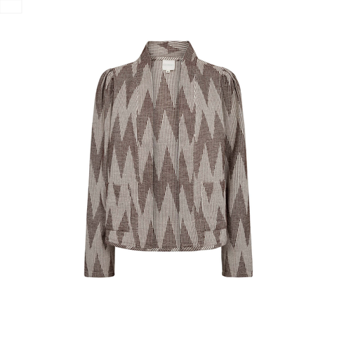 Gossia jakke. AugusteGo jacket. varenr. G2371. brown jacquard. overgangsjakke. Købes hos rokkjærs 