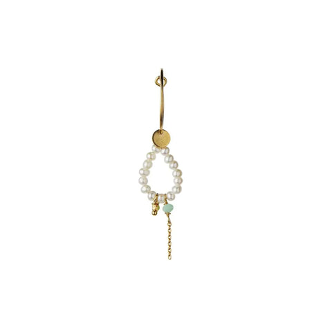 Stine A Petit Heavenly Pearl Dream Hoop - Green Stone &amp; Chain,  Forgyldt Sølv