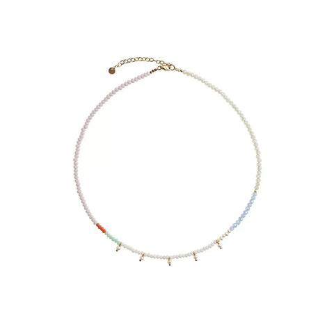 Stine A Heavenly Pearl Dream halskæde with five pendants, coral & cool mint, Forgyldt sølv - Classy