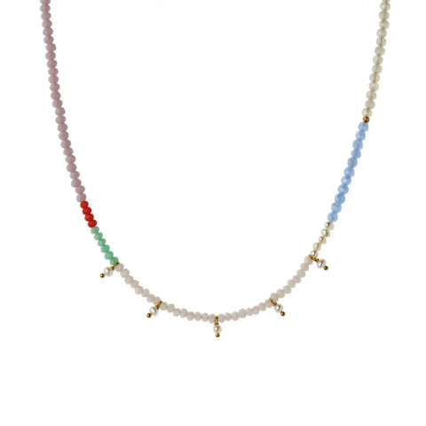 Stine A Heavenly Pearl Dream halskæde with five pendants, coral & cool mint, Forgyldt sølv - Classy