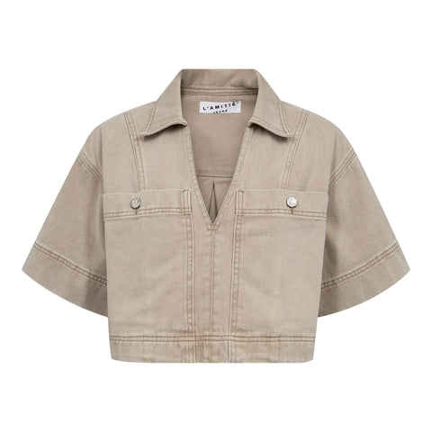 Haute L'amitié Drew Denim Top, Khaki