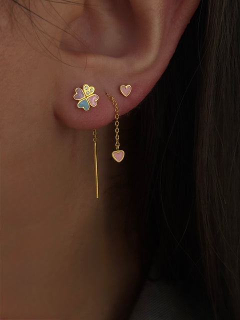 Stine A Dangling Love Heart Light Pink Enamel ørering, Forgyldt sølv