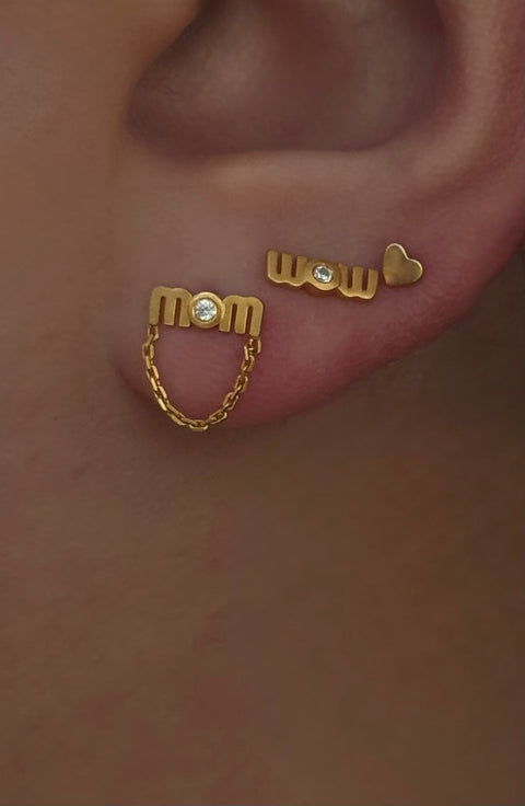 Stine A Wow Mom Mini With Chain ørering, Forgyldt sølv