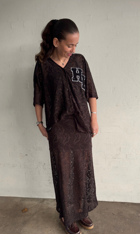 Haute L'amitié Court Lace Tee - Mocca