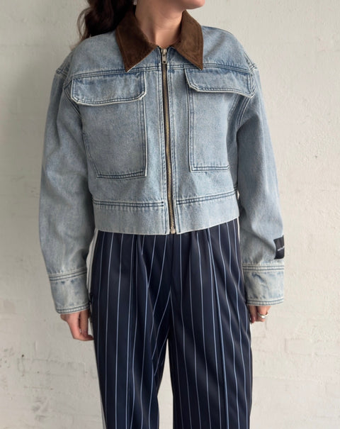 Haute L'amitié Meliza Crop Denim Jacket - Bleached Denim