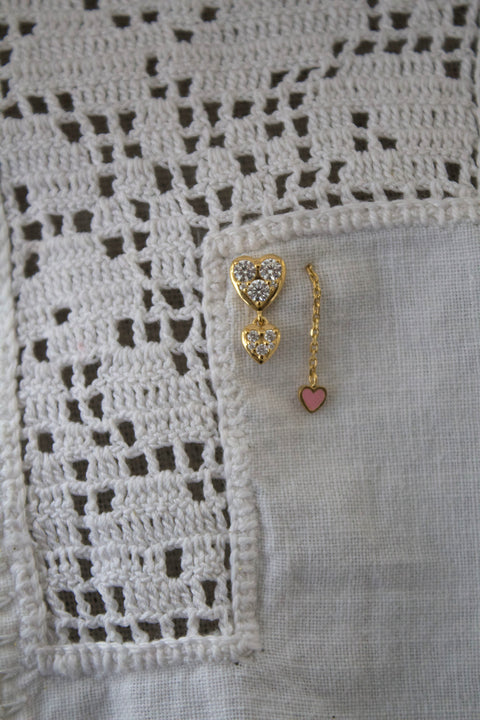 Stine A J'adore Two Petit Hearts ørering, Forgyldt sølv