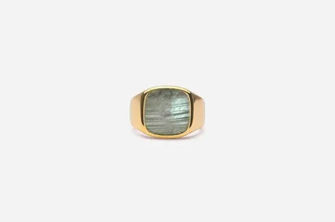 IX Cushion Signet Ring Labradorite, Forgyldt sølv