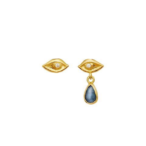 Louise_earrings_gold_a. Louise øreringe fra maanesten i forgyldt sølv. med zirkonia og kyanite