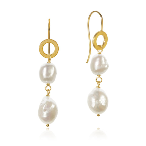 Dulong Ocean Duo Perle Øreringe - 18 k guld
