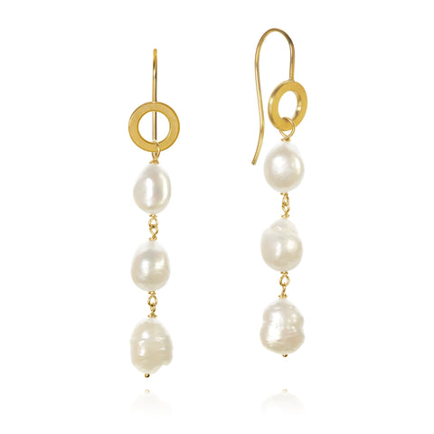 Dulong Ocean Trio Perle Øreringe - 18 k guld