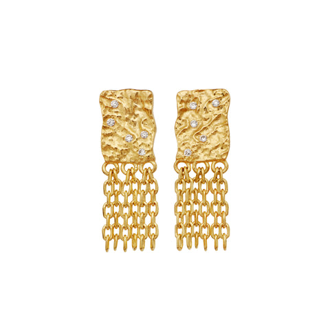 Pietra_earrings_gold_a. Pietra ørering i forgyldt. med kæder og zirkonia fra maanesten