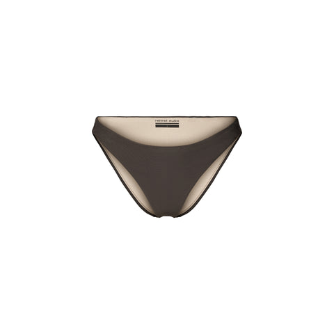 Rethinkit Studios Bikini Bottom Brief BAY i farven Walnut er et stilfuldt og komfortabelt valg til strandgarderoben.