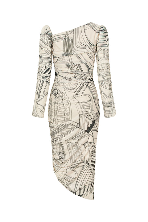 STINE GOYA - Rouched Midi Kjole, Fineline Staircase