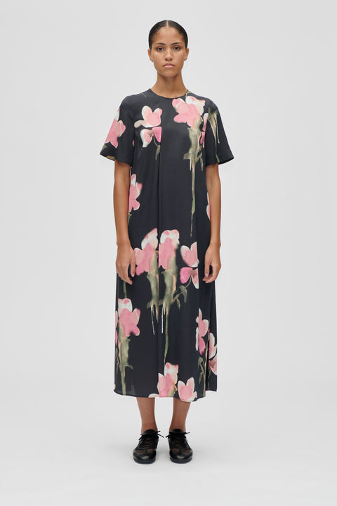 STINE GOYA - Melting Flowers Flowy Short Sleeve Midi Dress