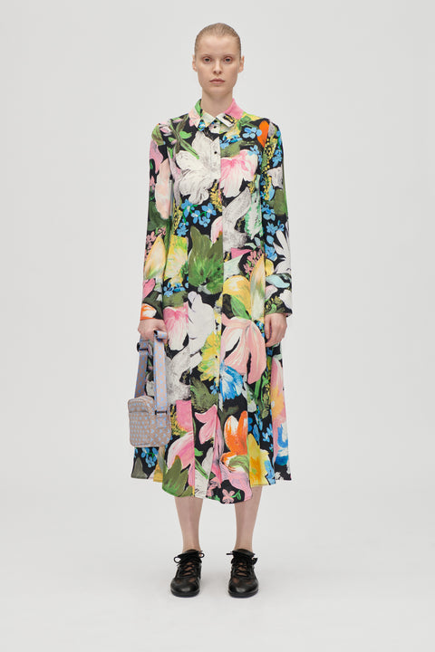STINE GOYA - Front Placket Midi Polo Dress, Flowers Under The Sun