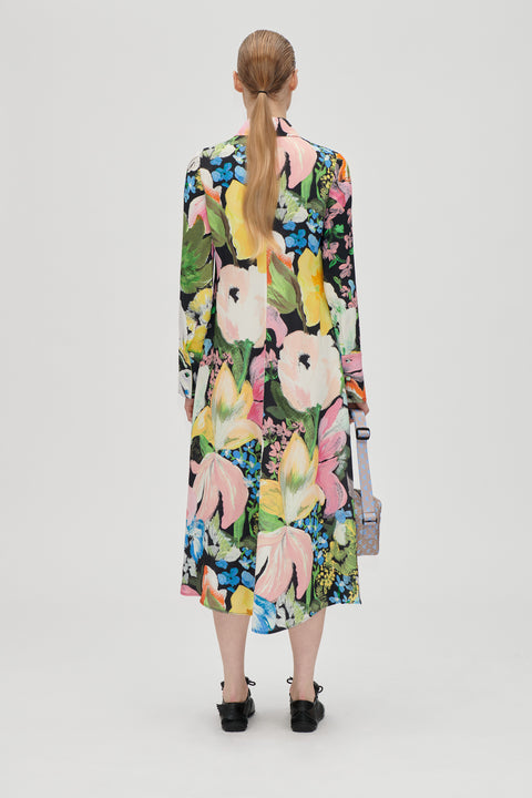 STINE GOYA - Front Placket Midi Polo Dress, Flowers Under The Sun