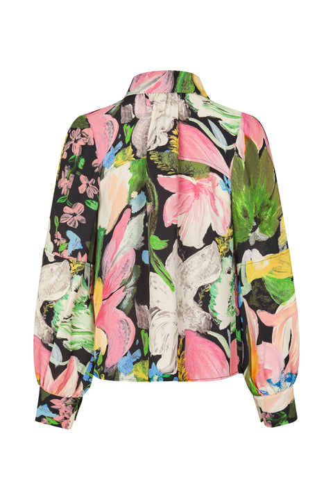 STINE GOYA - Gathered Long Sleeve Top, Flowers Under The Sun