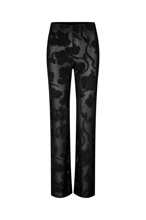 STINE GOYA Lurex Jersey, Elasticated Straight Long Pants - Black Petunias