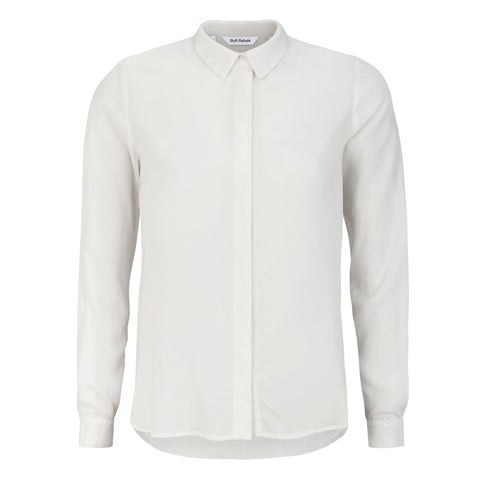 SR420-740-SRFreedomLSShirt-002SnowWhite-Extra0. hvid skjorte fra soft rebels med lange ærmer og krave. løs model