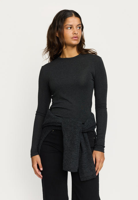 Soft Rebels SRRoman O-neck Top, Charcoal Melange