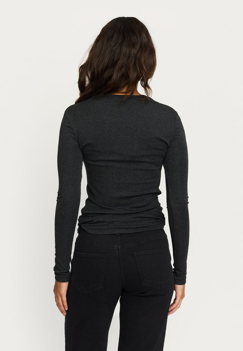 Soft Rebels SRRoman O-neck Top, Charcoal Melange