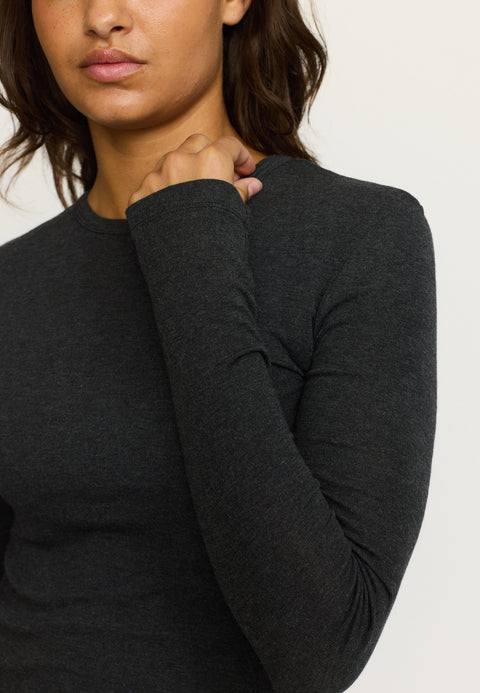 Soft Rebels SRRoman O-neck Top, Charcoal Melange
