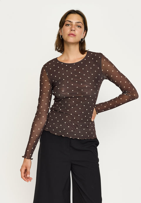 Soft Rebels Roselyn O-neck Top - Coffee Bean Dot