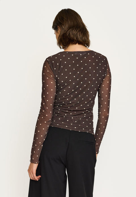 Soft Rebels Roselyn O-neck Top - Coffee Bean Dot