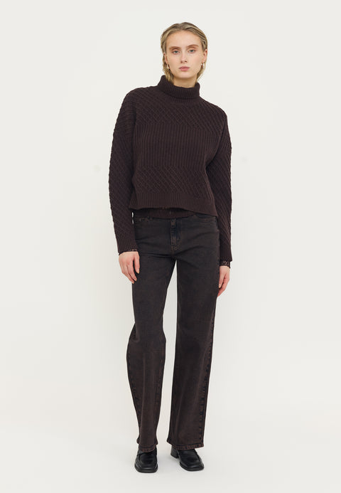 Soft Rebels SREma Willa Midwaist Wide Jeans, Chocolate Plum