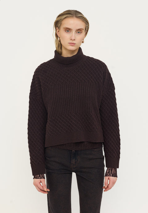 Soft Rebels SRMarie Rollneck Knit, Chocolate plum melange