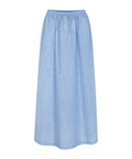 SREbbi Midi Skirt - Vista Blue er en elegant og alsidig nederdel, der kombinerer komfort med et stilfuldt udtryk. Den har et stribet mønster, der giver et tidløst look, mens den elastiske linning med justerbar snor sikrer en behagelig og fleksibel pasform.