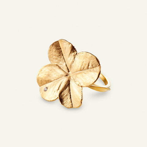 Flora Danica Firkløver Statement ring forgyldt